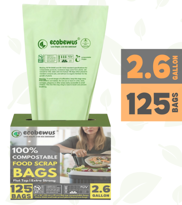 2.6 Gallon 100% Compostable Bags Flat Top