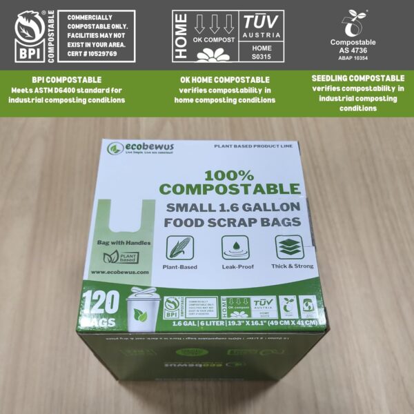 1.6 Gallon 100% Compostable Handle Ties Food Scrap Bags (120 ct.) - Image 9