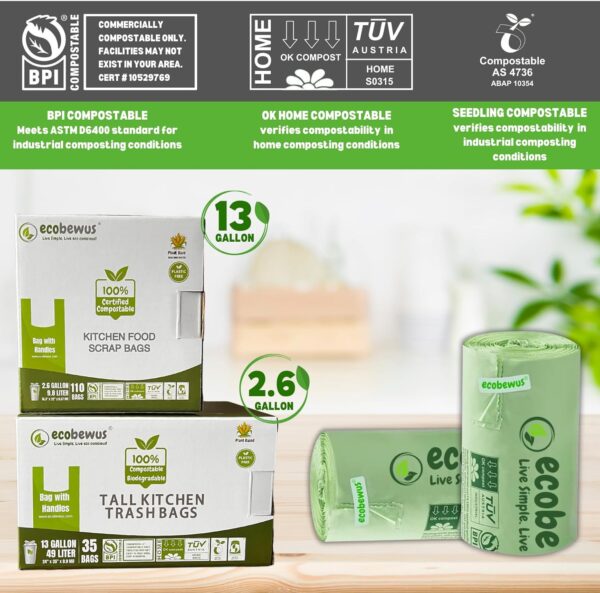 2.6 Gallon 100% Compostable Handle Ties Food Scrap Bags (110 ct.) - Image 7