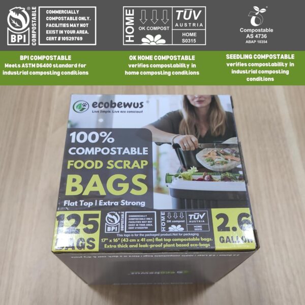 2.6 Gallon 100% Compostable Flat Top Food Scrap Bags (125 ct.) - Image 9