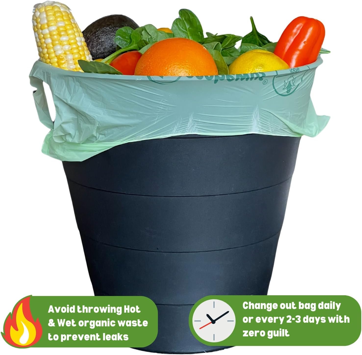 thumbnail image 2 of 2.6 Gallon Compostable Trash Bags 50-Count - BPI Certified Food Waste Bags With Handles 2 of 12