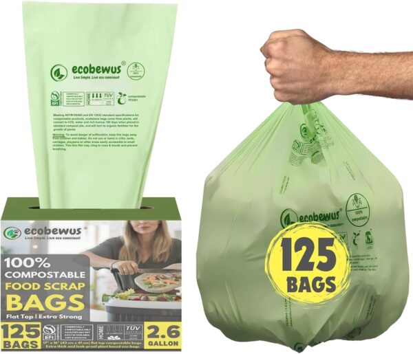 2.6 Gallon 100% Compostable Flat Top Food Scrap Bags (125 ct.) - Image 8